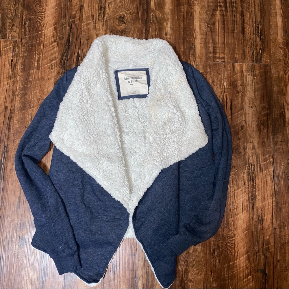 Abercrombie‎ & Fitch Navy Womens Y2K Faux Fur Lined Open Front Sweater XS/S